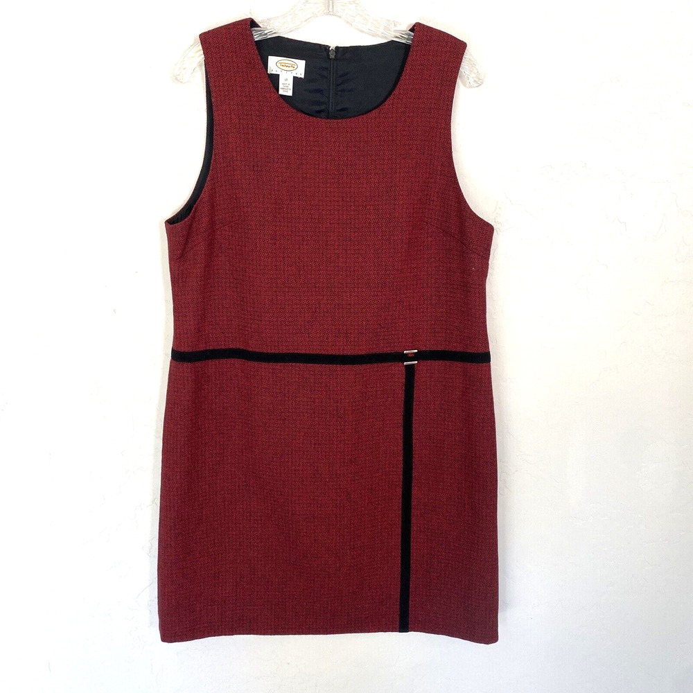 TALBOTS Dress 12 Petite Red Black Wool Blend Sleeveless Sheath Lined Rear Zip